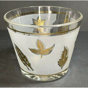 Libbey Starlyte Golden Foliage Glass Ice Bucket or Bowl 1960's Golden Leaves